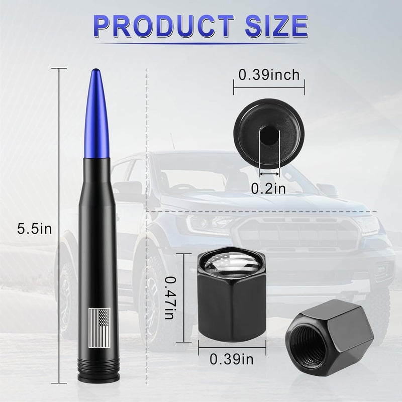 BJSIA American Flag Car Antenna for Truck with Valve Stem Caps - Universal Compatible with Ford, Dodge, Chevrolet, GMC, Jeep, Toyota Truck Car Accessories, Heavy Duty Pickup Trucks Accessories - Blue - Image 2